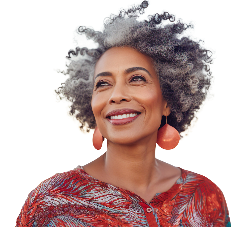 woman looking left smiling
