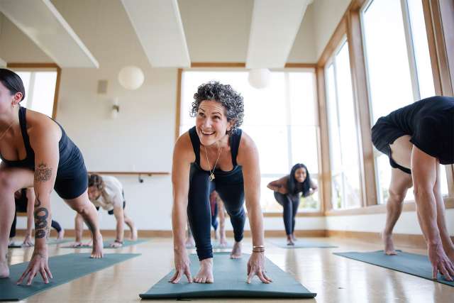 Exercise class enjoying a workout